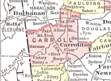 Map for filing liens in Carrollton and carroll county georgia